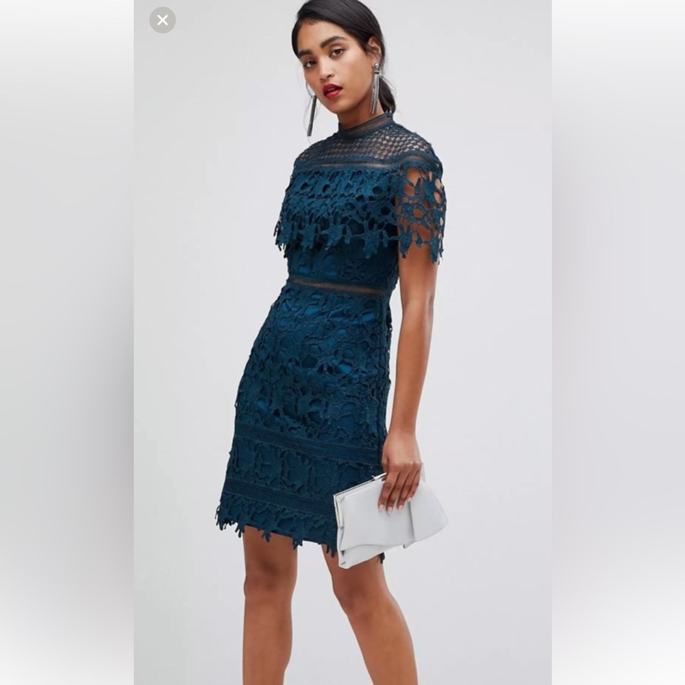 Chi Chi London Lace High-Neck Mini Dress Size UK12